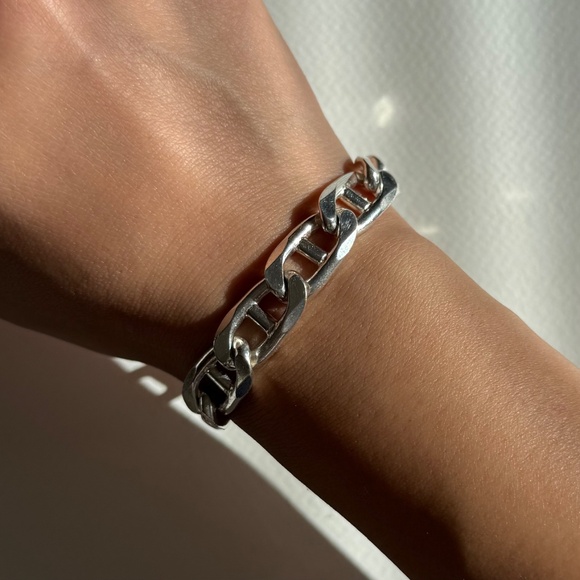 Vintage Heavy Sterling Silver Mariner Link Bracelet 925 Italy - Picture 3 of 5